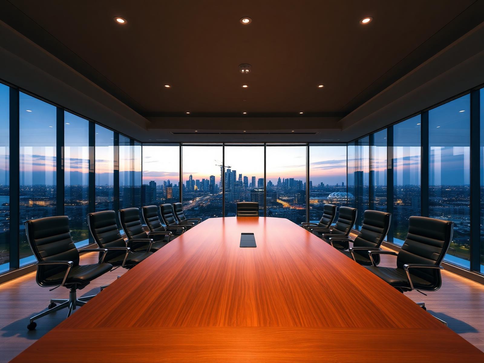 Boardroom overlooking a Nairobi skyline at dusk